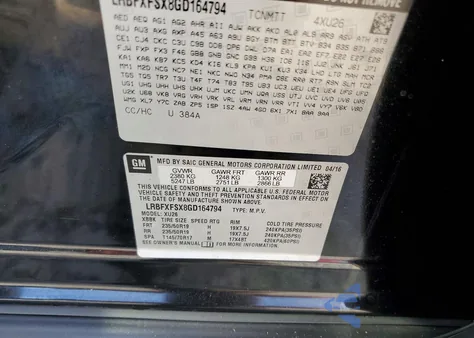 2016 Buick Envision Premium z USA, uszkodzony, nr VIN LRBFXFSX8GD164794